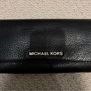 Michael Kors Black Leather Flap Wallet | Gold Logo